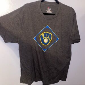Milwaukee Brewers Mens Short Sleeve, Majestic, Size Large, Gray